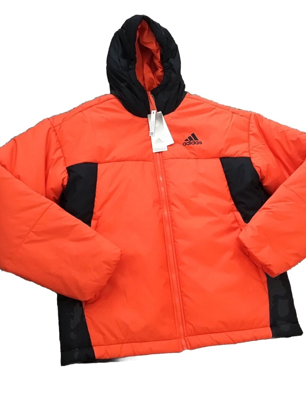 NEW! adidas men’s Orange and Black Hooded Puffer Jacket